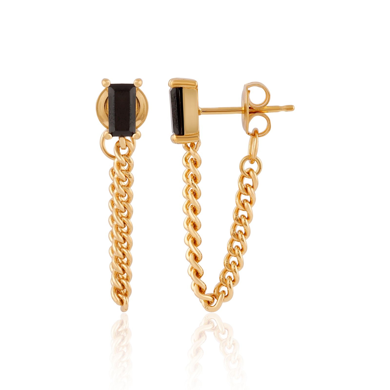 Black Spinel Chain Earring - GOLD