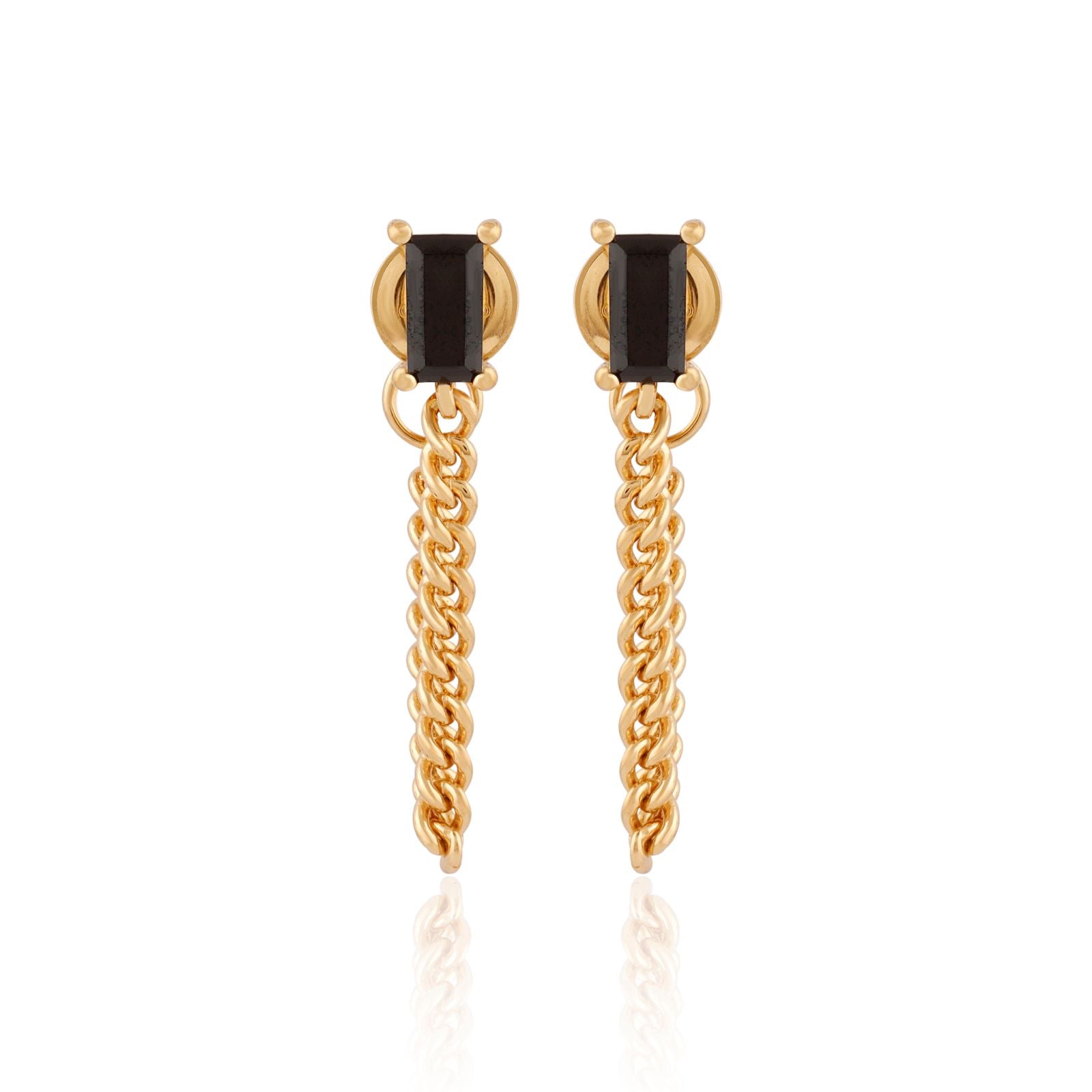 Black Spinel Chain Earring - GOLD