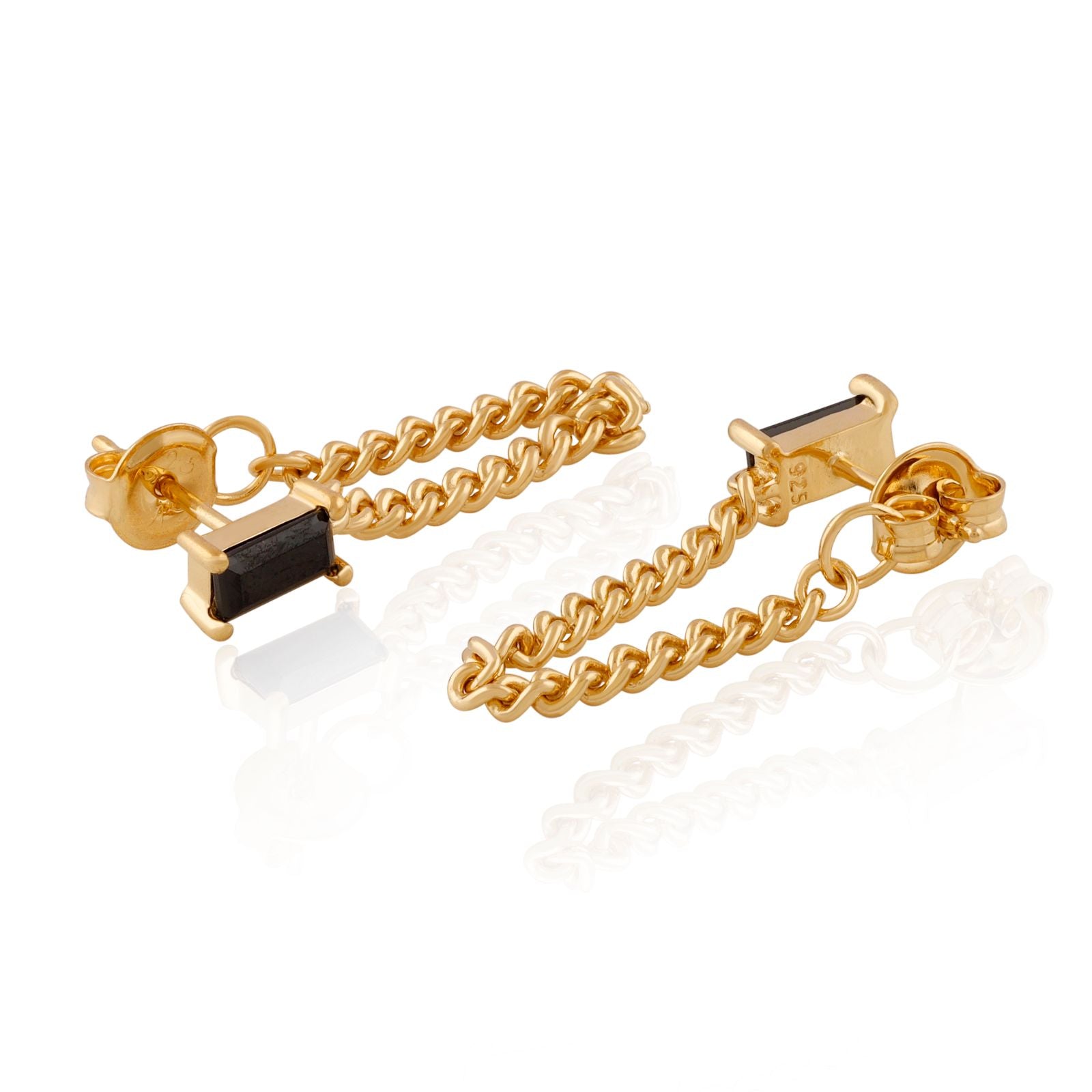 Black Spinel Chain Earring - GOLD