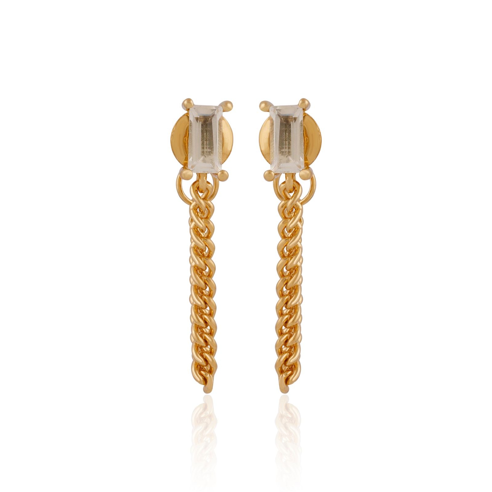 White Topaz Chain Earring - GOLD