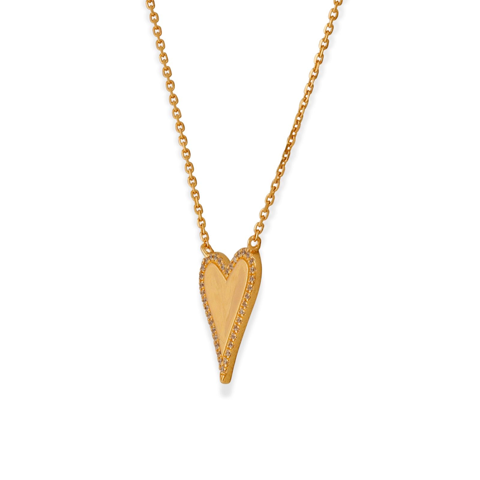 Elongated Cubic Zirconia Paris Love Heart Necklace - Gold