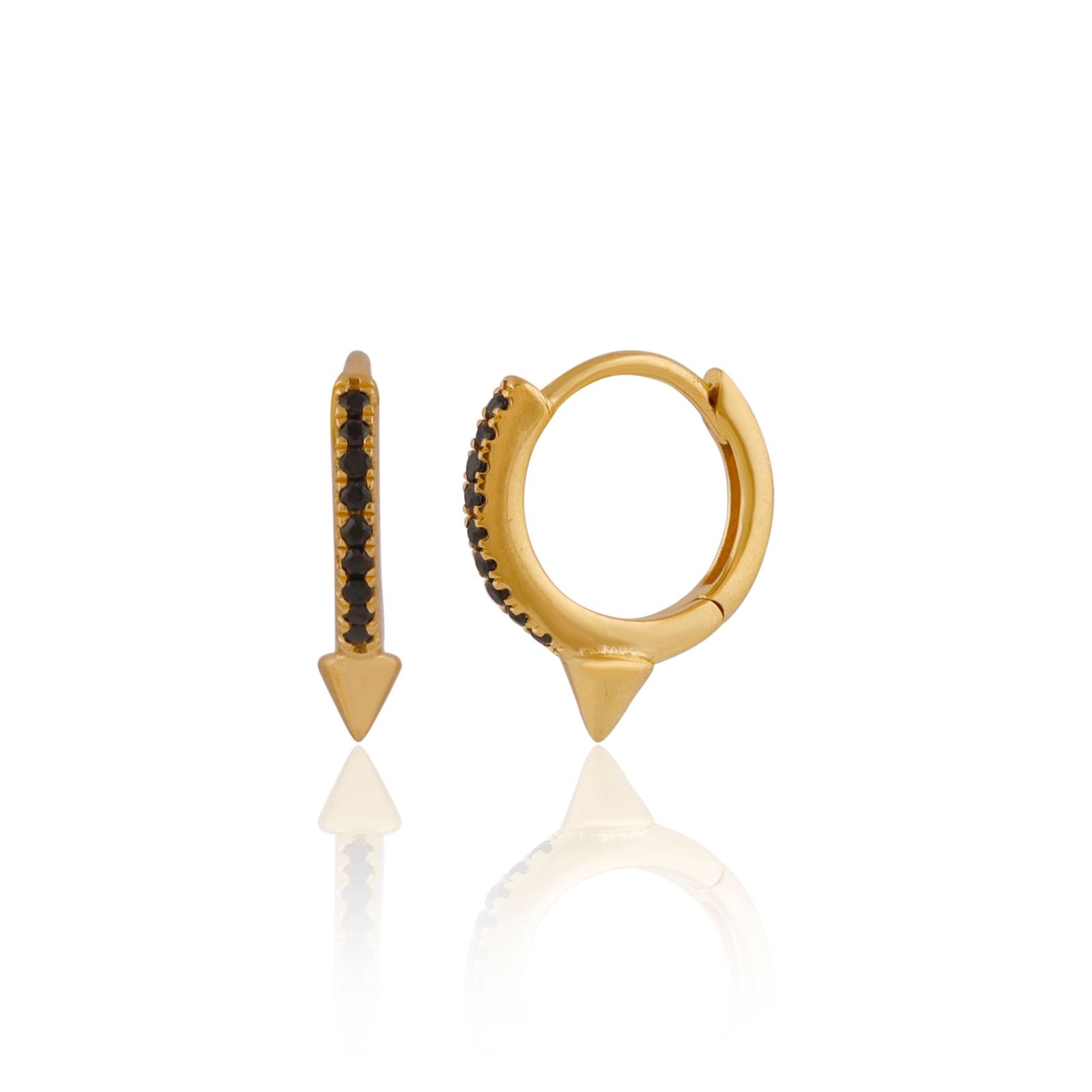 Brooklyn Edge Black Spinel Spike Huggie Earrings - Gold