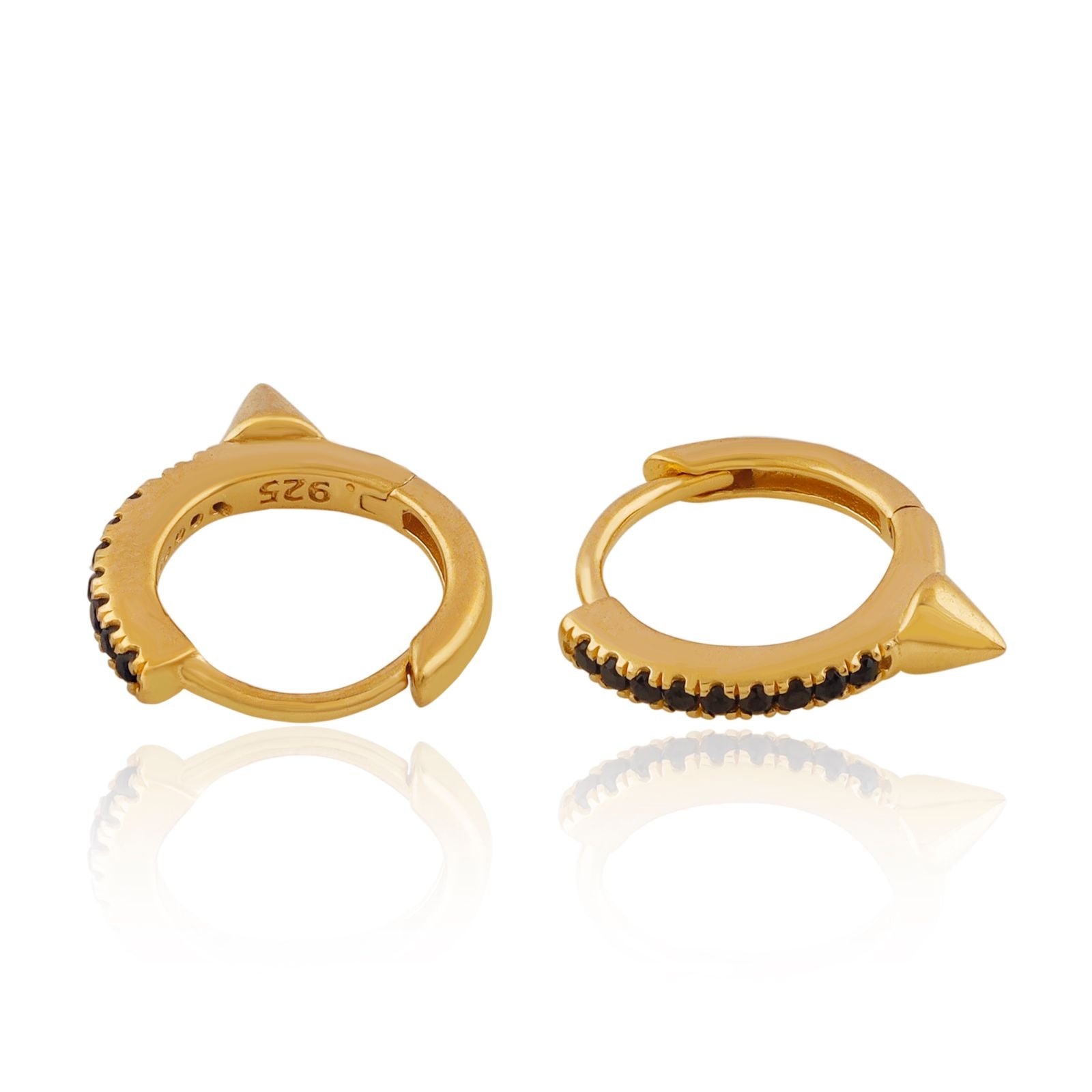 Brooklyn Edge Black Spinel Spike Huggie Earrings - Gold