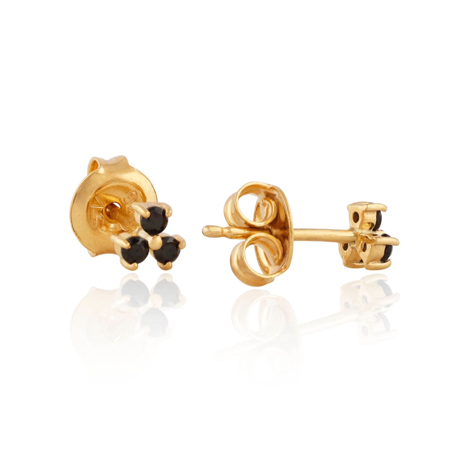 Tri Stone Mini Stud Earring - Black Spinel Gold