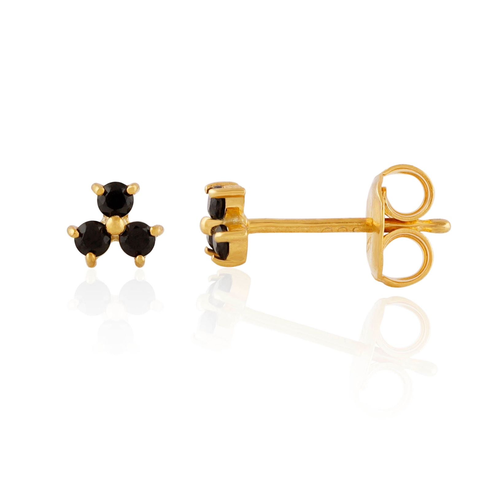 Tri Stone Mini Stud Earring - Black Spinel Gold